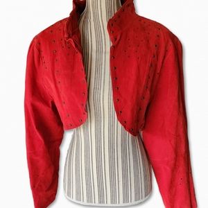 NWT Ashley Stewart Red Leather Studded Crop Jacket 80s Style Sz 3X